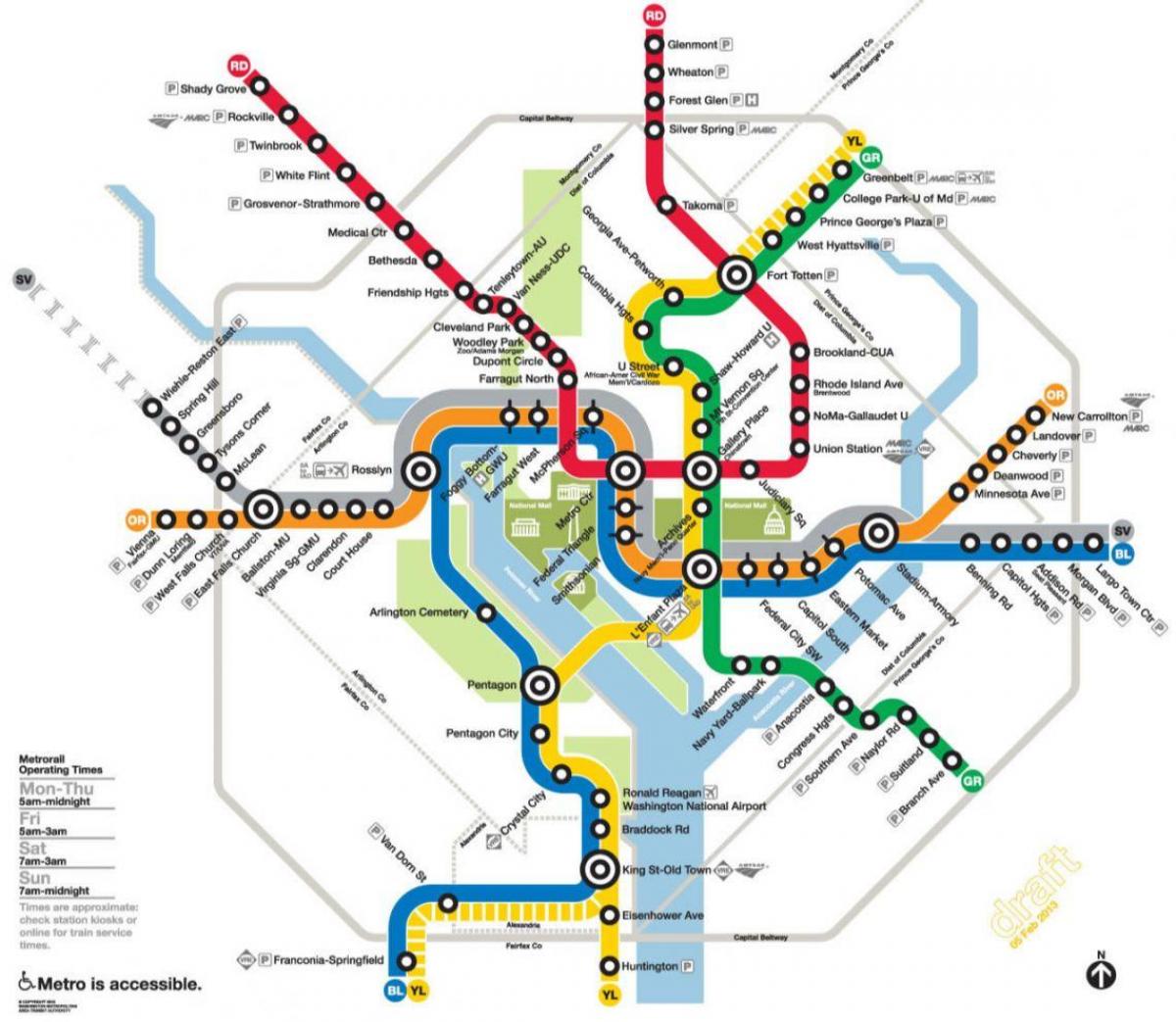 washington, dc, metroo raudtee kaart