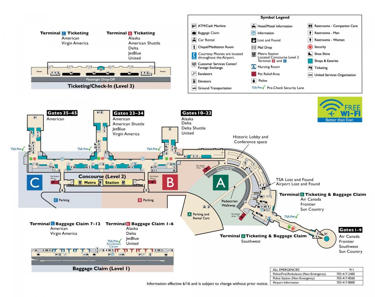 ronald reagan national airport kaart