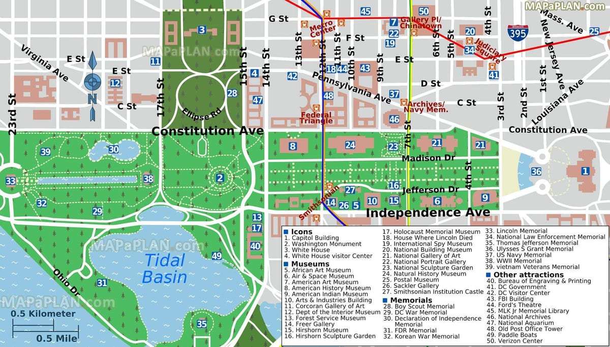kaart washington dc peamised vaatamisväärsused