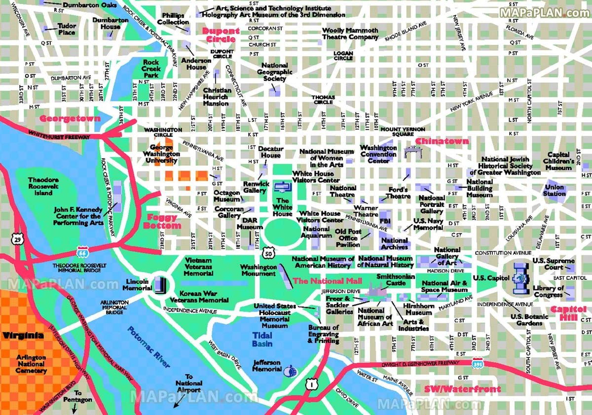 washington dc vaatamisväärsused kaart