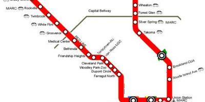 Washington, dc, metroo punane joon kaardil