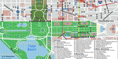 Kaart washington dc peamised vaatamisväärsused